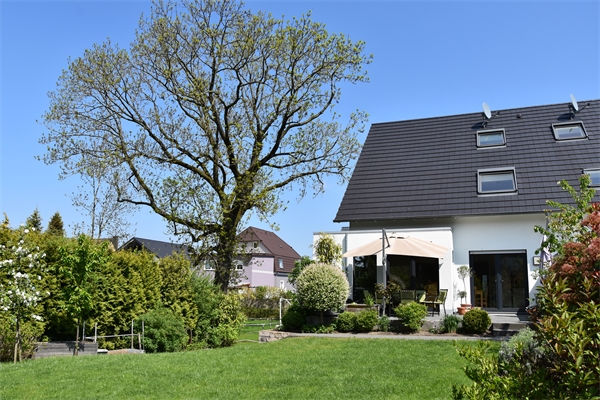 Blick zum Gartenrefugium Einfamilienhaus Bielefeld